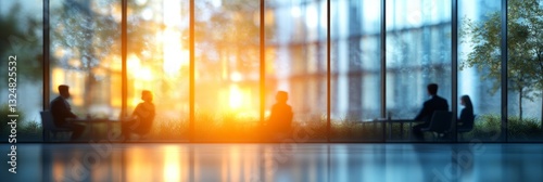 Silhouetted Business Meeting in a Modern Office with Natural Sunlight, Corporate Setting