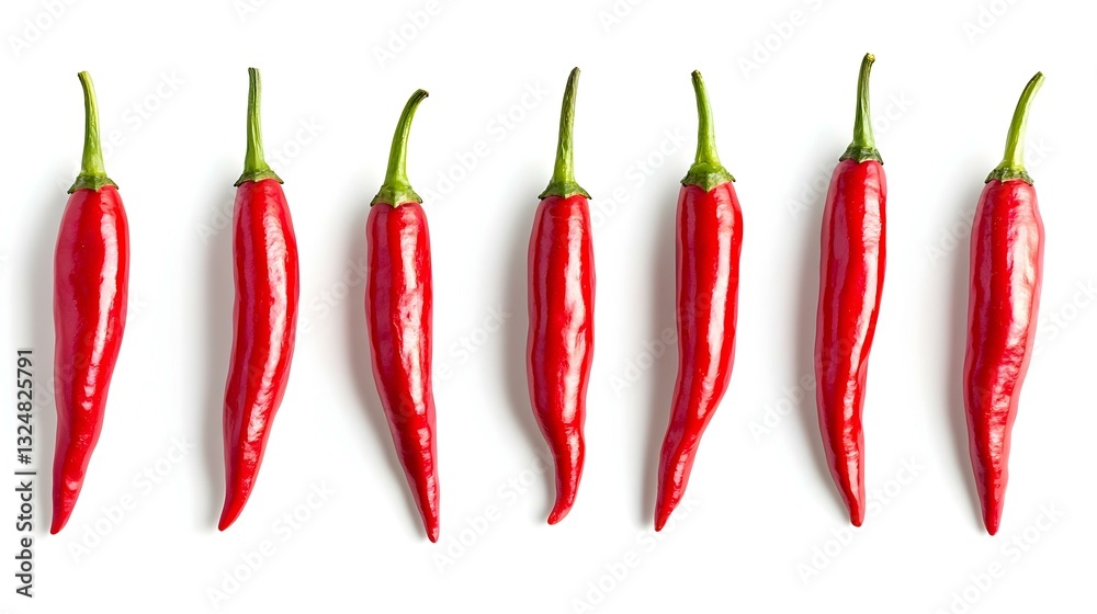 peppers in a row on white background peppers in a row on white background