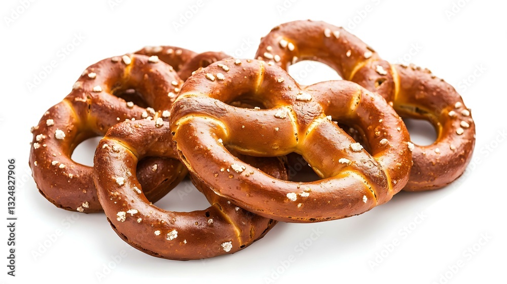 Fresh pretzels arranged on white background Fresh pretzels arranged on white background
