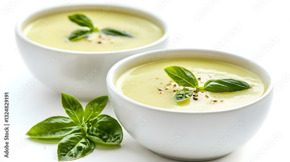 Collage with tasty cream soups in bowls on white Collage with tasty cream soups in bowls on white