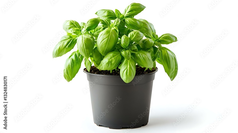 Basil plant in pot isolated on white background Basil plant in pot isolated on white background