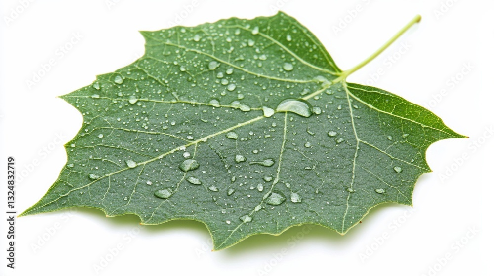Fototapeta premium Gentle Raindrop on Leaf Isolated on White Background