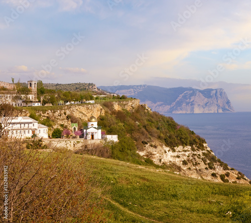 Obraz na płótnie Summer coast and Saint George cloister view from Phiolent Cape (Crimea, Ukraine) w salonie