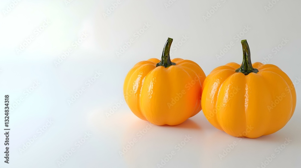 Obraz premium Two small orange pumpkins on white background