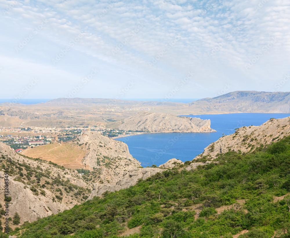 Summer rocky coastline (Sudak town, Crimea, Ukraine)