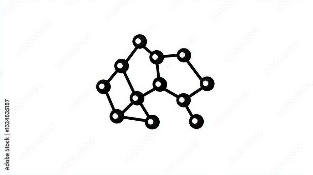Molecule. Isolated black vector illustration in low-poly style on a white background. The drawing consists of thin lines and dots. Polygonal image on topics of science or medicine. Low poly EPS.