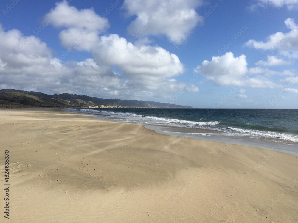 Scenic Windswept Beach with Ocean Waves and Dramatic Sky Scenic Windswept Beach with Ocean Waves and Dramatic Sky
