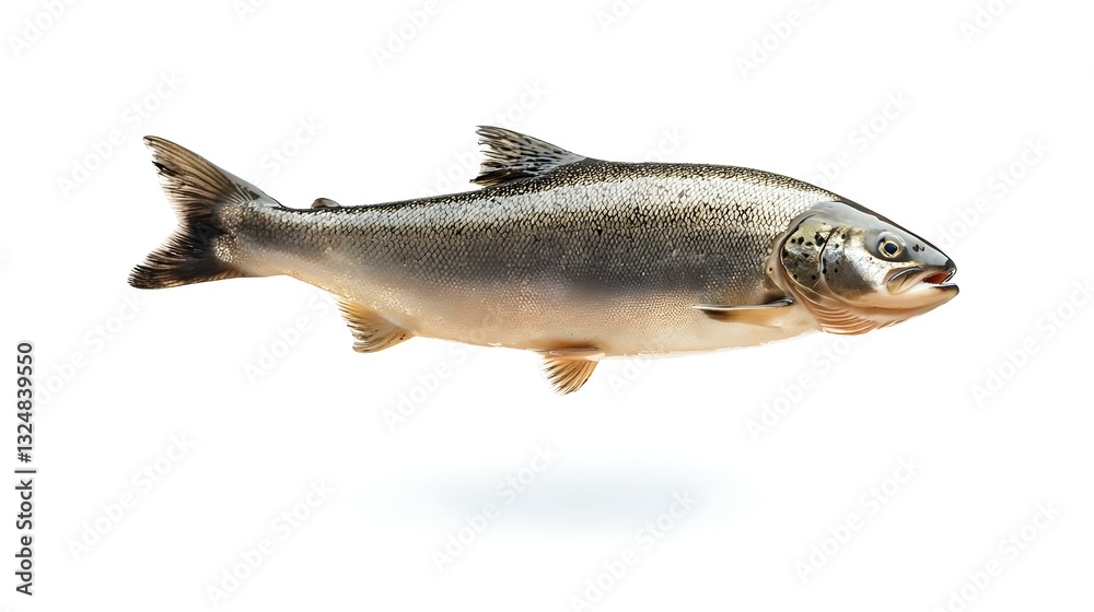 Naklejka premium Falling raw salmon fish isolated on white