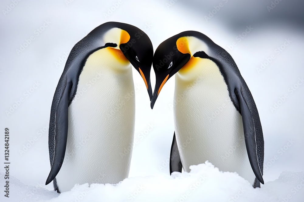 Obraz premium Two Adorable Emperor Penguins Close Up Winter Wildlife Antarctic Birds Nature Photography Majestic Wildlife Scene Beautiful Penguin Couple Lovely 