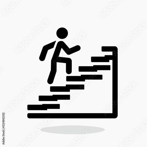 Energetic stick figure climbing stairs, symbolizing progress