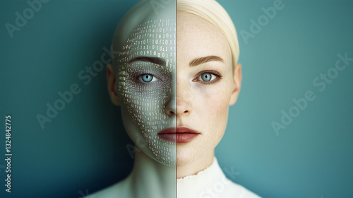 Portrait of a woman with a double face. Futuristic technology concept.