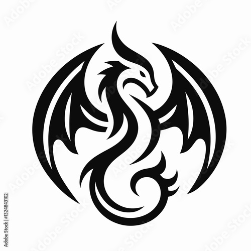 Intricate dragon silhouette in circular design, mythical symbolism
