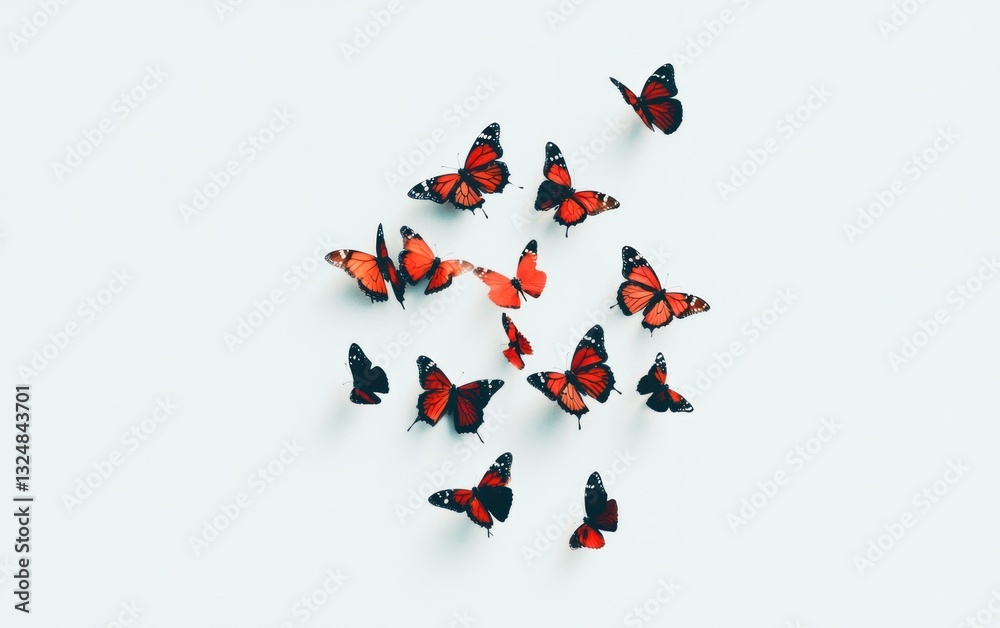 Naklejka premium Pixelated Red Butterflies on White Background