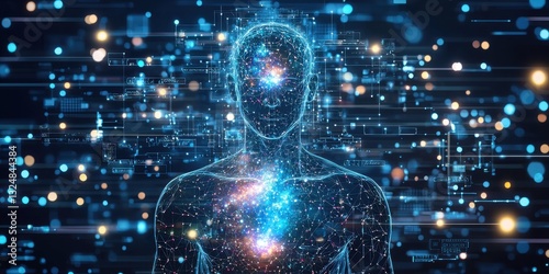 A patient’s body transforming into a galaxy as nanotech devices work within