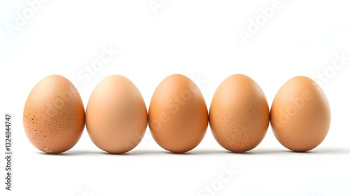 six eggs in a row on white background