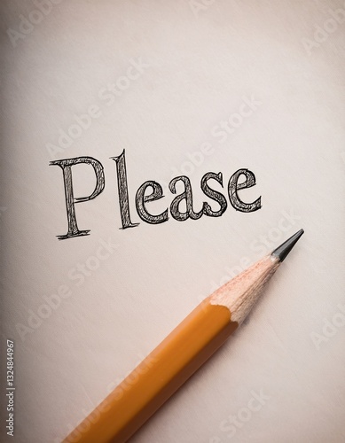 Writing a polite request with a pencil on a blank sheet of paper
