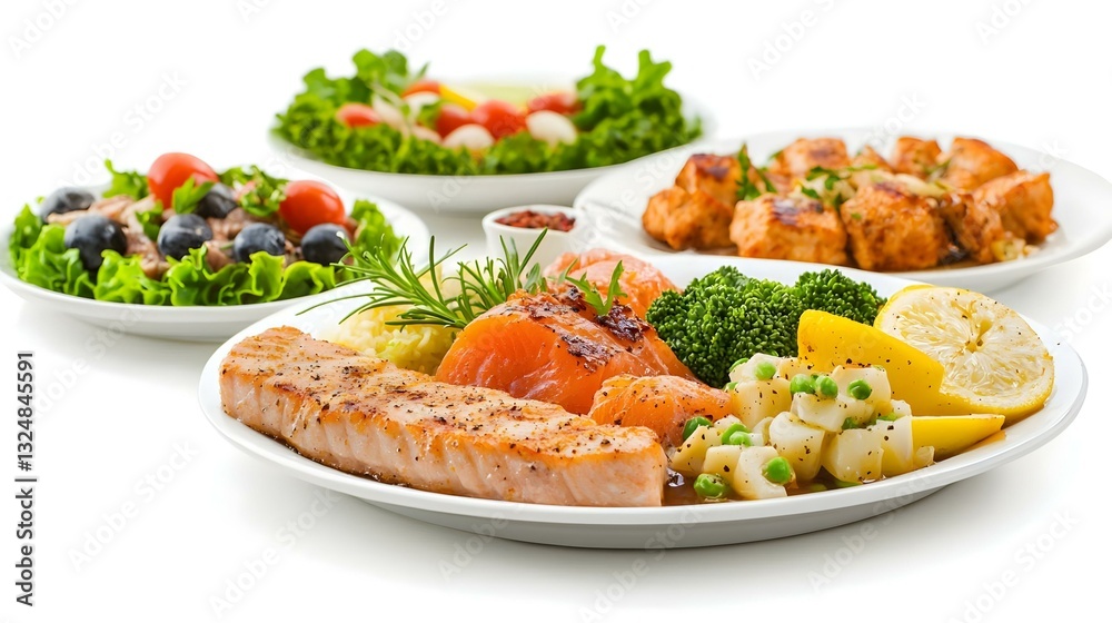 plates of food isolated on a white background plates of food isolated on a white background