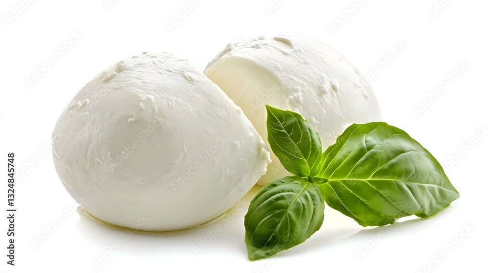Mozzarella cheese with basil leaf isolated Mozzarella cheese with basil leaf isolated