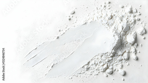 Close Up Of White Powder Smear With Rough Texture Against White Background
