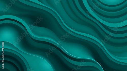 Teal abstract wavy pattern with fluid curves and retro geometric design