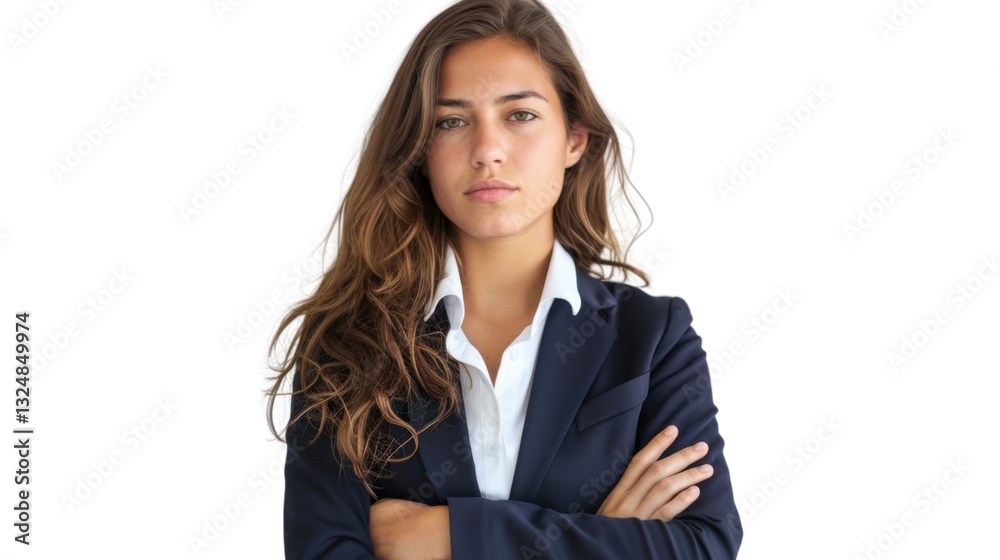 Serious businesswoman crossing arms on transparent background Serious businesswoman crossing arms on transparent background