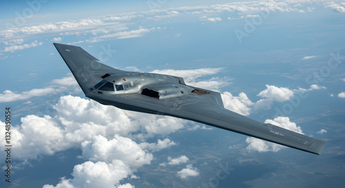 Stealth B-2 Spirit Bomber Flying at High Altitude in Realistic Style