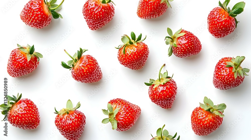 Strawberry on white background top view flat Strawberry on white background top view flat