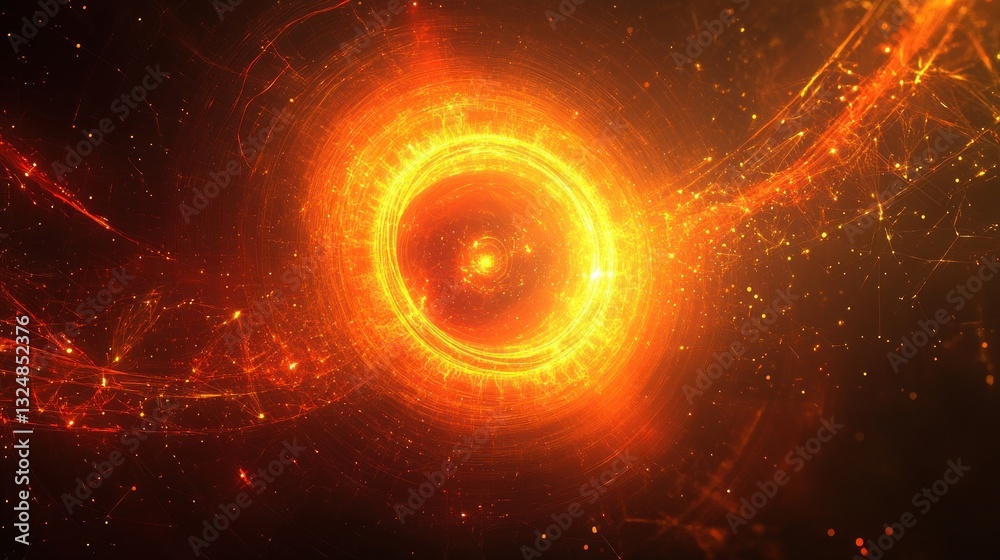 Obraz premium Fiery Cosmic Ring: Abstract Nebula in Orange and Red Hues
