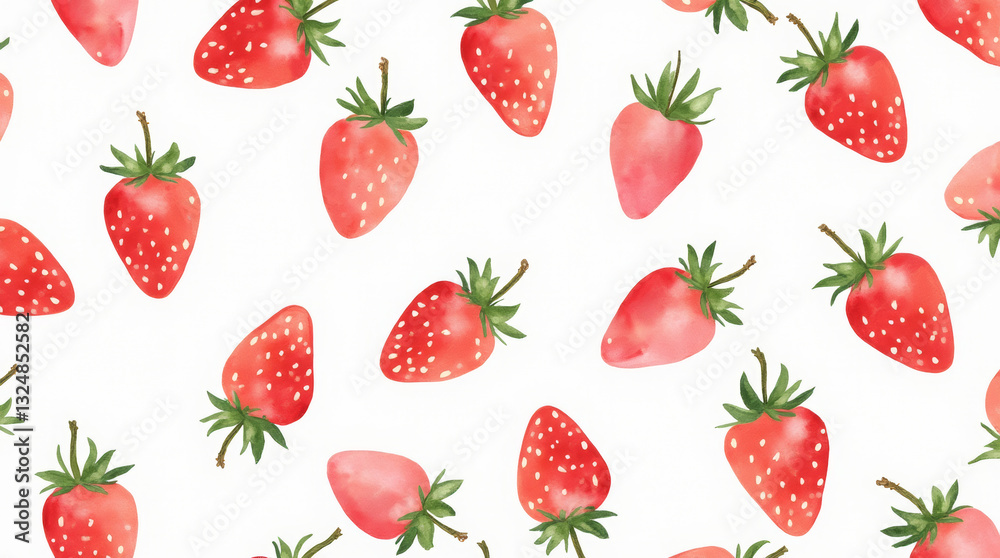 Red strawberry pattern on white background in watercolor style Red strawberry pattern on white background in watercolor style