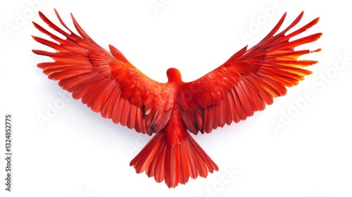 Red bird in flight, vibrant colors, graphic design, artistic, digital illustration, possible use for social media or prints photo