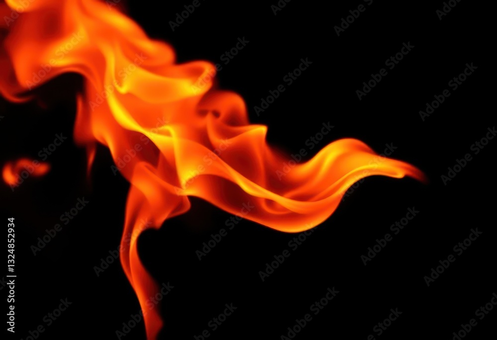 Fototapeta premium Intense orange and yellow flames lick a dark background, creating dramatic contrast, bright, design
