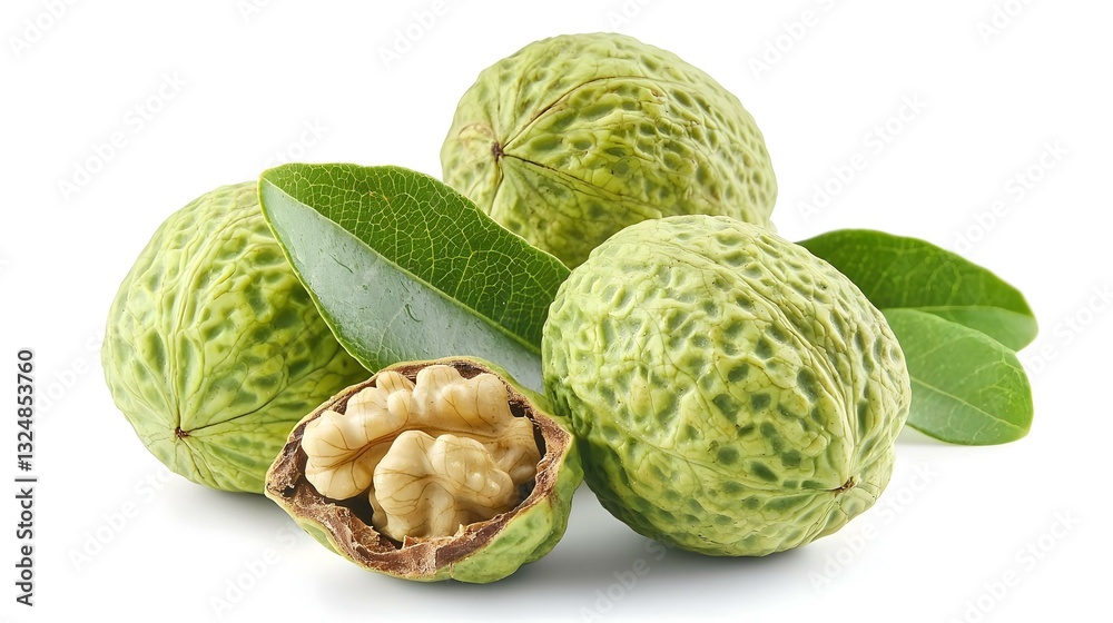 Obraz premium Green walnuts isolated on white background