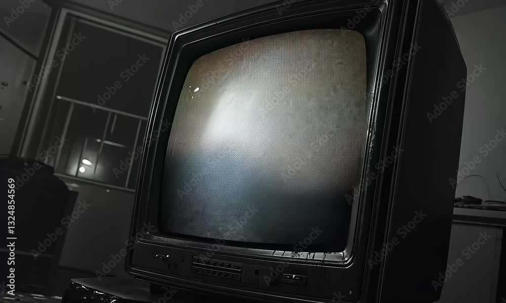 Vintage Television Static Noise Distortion Screen Glare Gray Black Retro