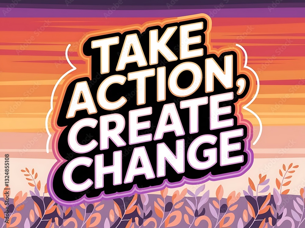 Fototapeta premium Take Action, Create Change Typography and Colorful Background Motivational Quote T-shirt Design Illustration