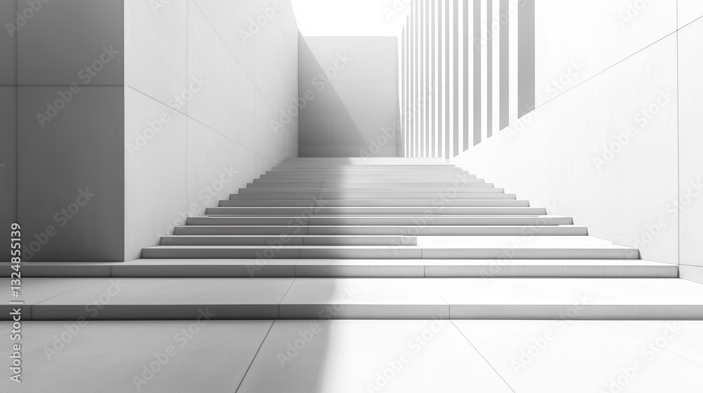 Obraz premium Minimalist white building with open entrance and lone tree, black and white modern architecture