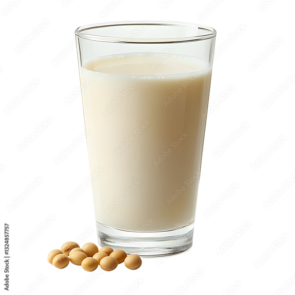 Fresh glass of milk on a transparent background, perfect for a nutritious breakfast or a satisfying snack, glass of milk and soy bean on transparent background Fresh glass of milk on a transparent background, perfect for a nutritious breakfast or a satisfying snack, glass of milk and soy bean on transparent background