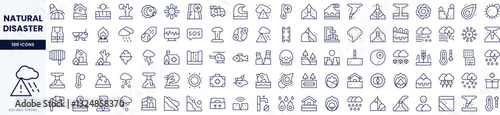 A collection of icons representing various natural disasters, including earthquakes, floods, and wildfires, in a minimalist design.