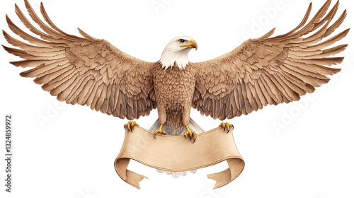 Bald Eagle with Outstretched Wings Holding a Blank Banner - Isolated on Transparent Background

