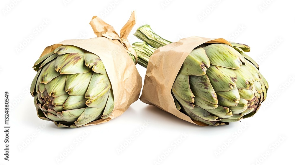 Fototapeta premium Pair of artichoke wrapped in brown paper