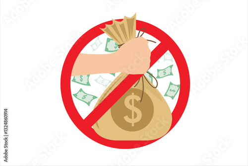 Anti-corruption campaign. Vector illustration of a sack of money to be corrupted. Warning sign of the dangers of corruption