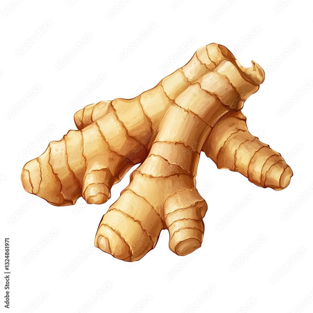 Fresh ginger root with natural curves, isolated on a white transparent background. Fresh ginger root with natural curves, isolated on a white transparent background.
