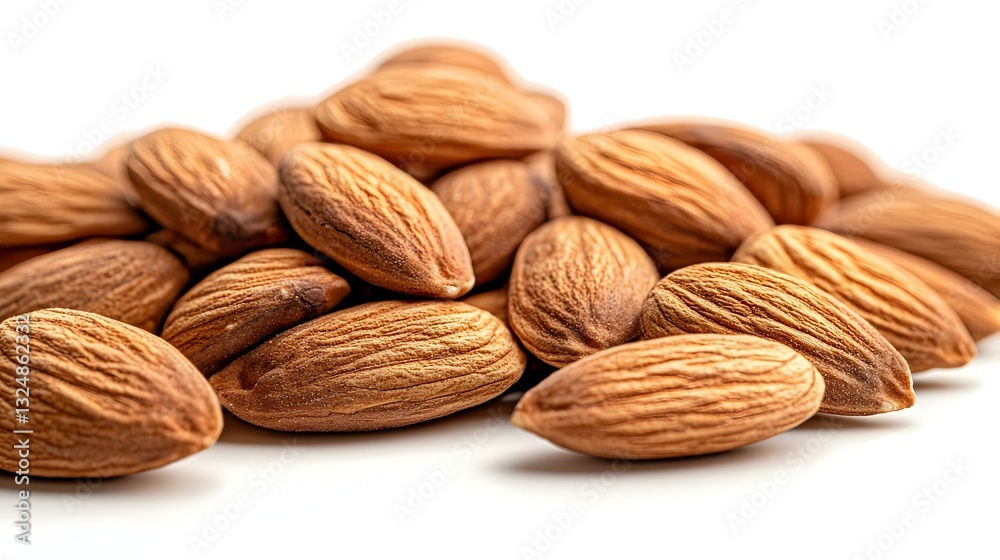 Scattered brown almonds isolated on white Scattered brown almonds isolated on white