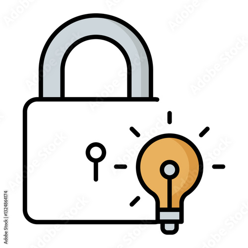 Security lock icon with a light bulb representing intellectual property protection, patent security, innovation safety, and data confidentiality