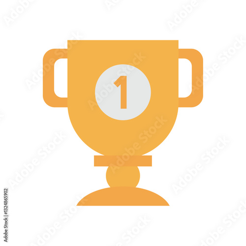 Vector Illustration of a Golden Trophy with the Number One Symbolizing First Place, Victory, and Achievement in a Flat Minimalist Style