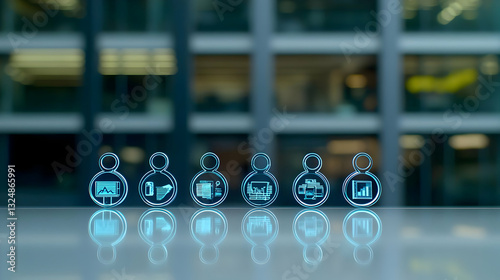 Digitally Rendered Business Team Figures Displaying Data And Information In Modern Office Environment