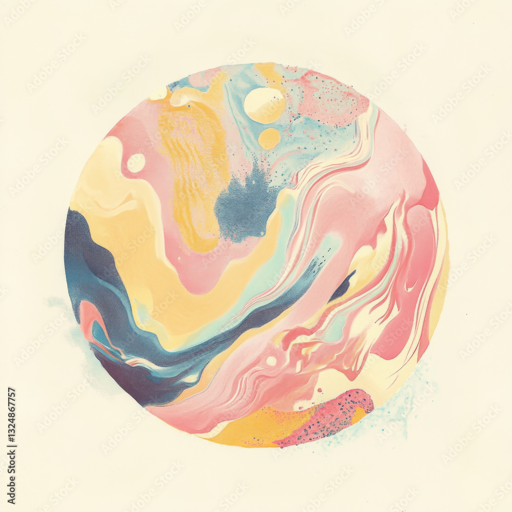 Abstract colorful swirl pattern in a circular shape with pastel tones. planet earth with colored paints Abstract colorful swirl pattern in a circular shape with pastel tones. planet earth with colored paints