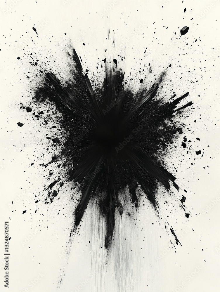 Bold black paint on white canvas creates contrast Bold black paint on white canvas creates contrast