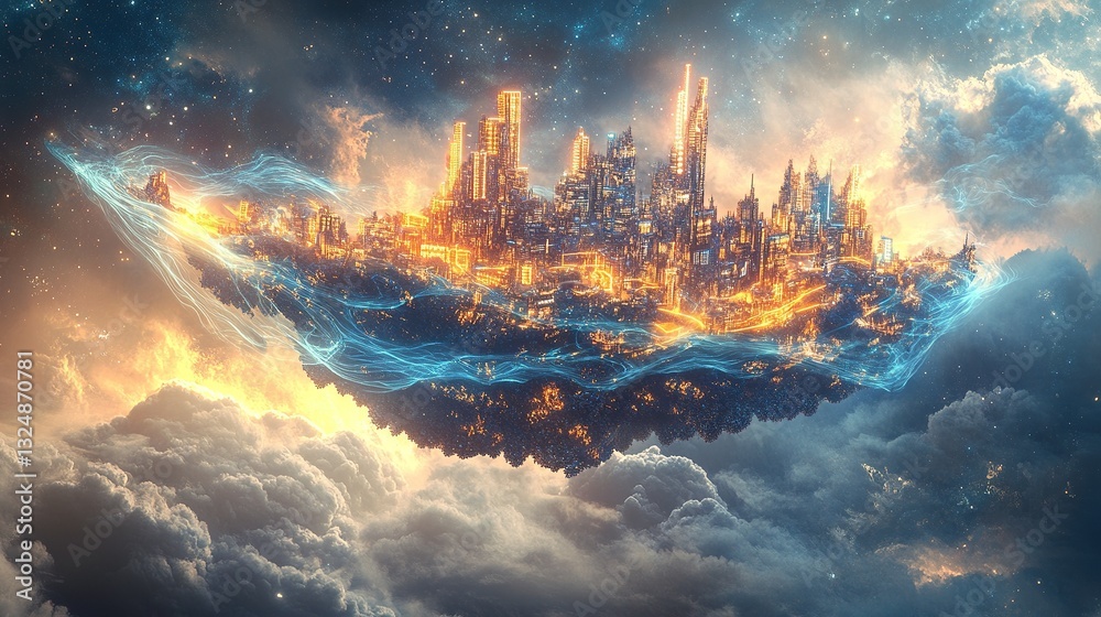 Obraz premium A floating fractal city resembling a galaxy