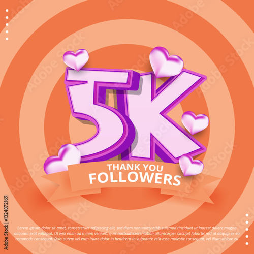 Thank you for the 5k follower template design. Social media 5k follower celebrate poster vector design with colourful 3d lettering