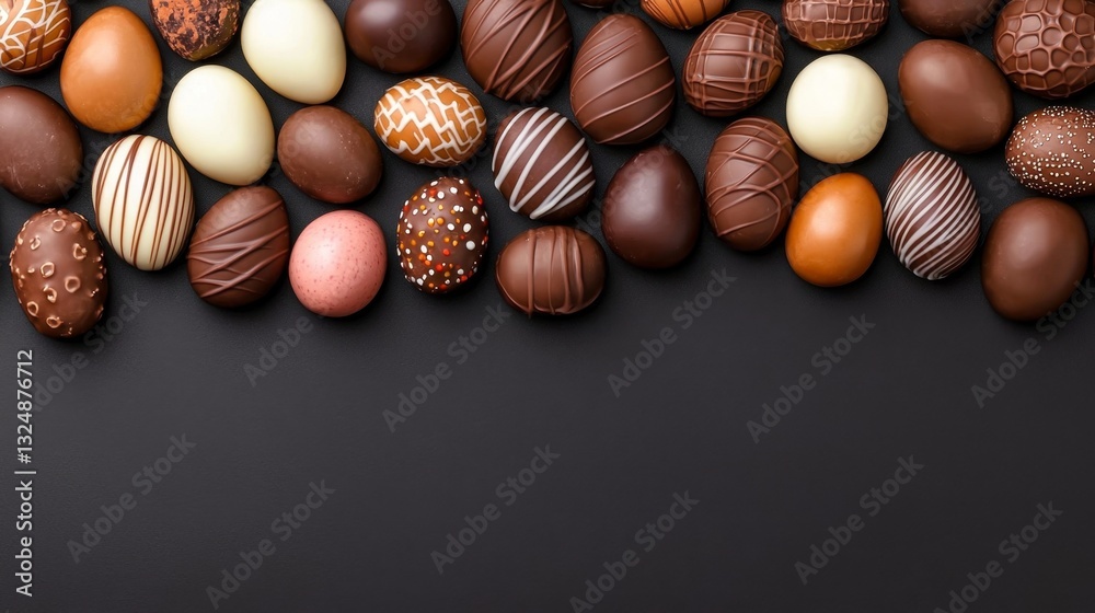A group of chocolate easter eggs on a black background A group of chocolate easter eggs on a black background
